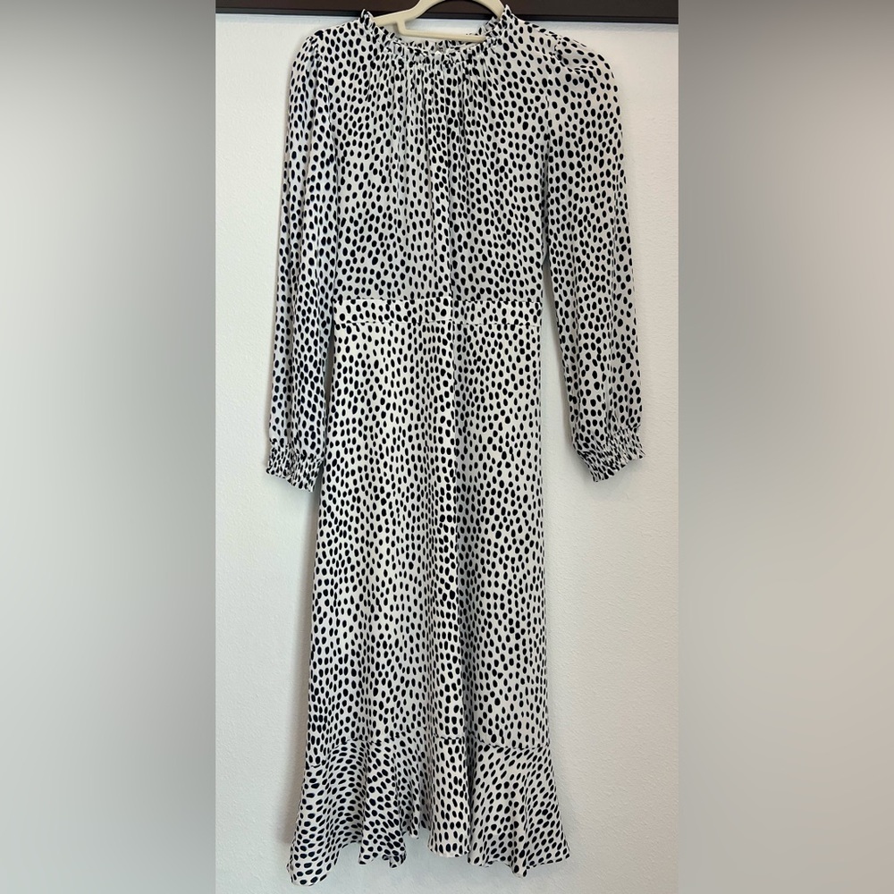 Elegant Navy and White Polka Dot Dress